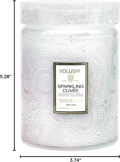 Voluspa Sparkling Cuvee,Large Candle Jar,18 Ounce,100 Hour Burn Time, Coconut Wax for Clean Burning, Handcrafted in the USA