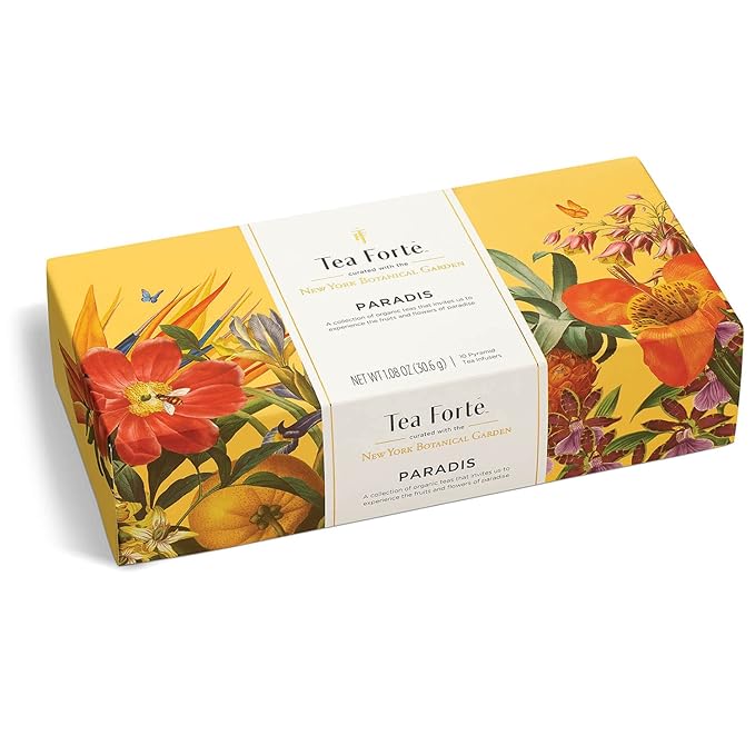 Tea Forte Petite Presentation Box Tea Samplers, Assorted Variety Tea Box, 10 Handcrafted Pyramid Tea Infusers (Paradis)