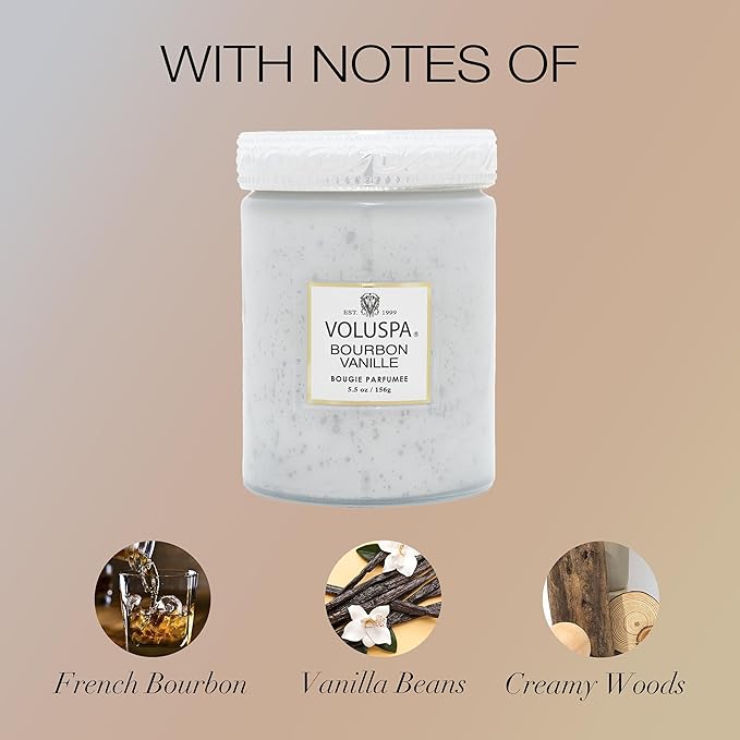 Voluspa Bourbon Vanille, Small Candle Jar, 5.5 Ounces, 50 Hour Burn Time, Coconut Wax for Clean Burning, Handcrafted in The USA