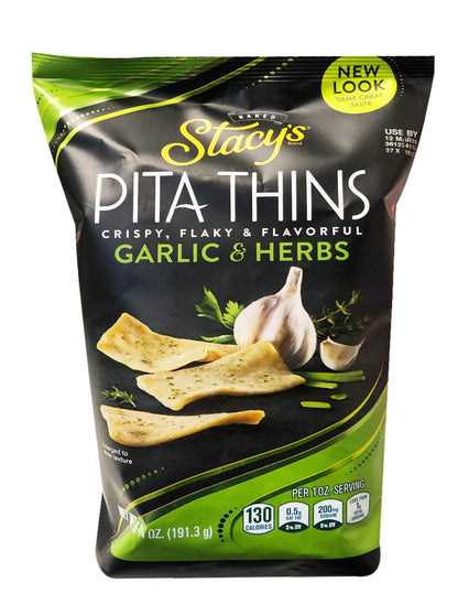 Stacy’s Crispy Garlic & Herbs Pita Thins 6.75 oz (8 Pack)