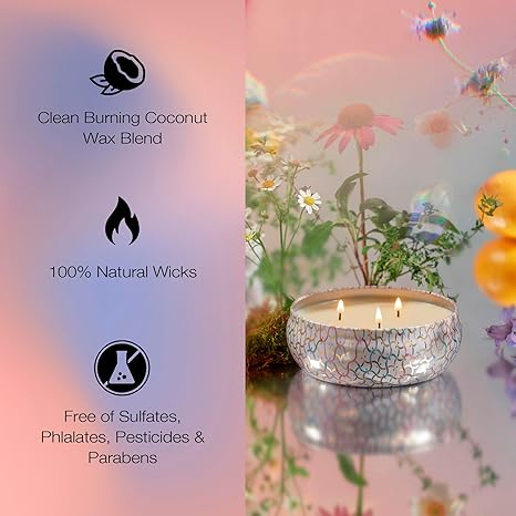 Voluspa Wildflowers, 3 Wick Tin Candle, 12 Ounce, 40 Hour Burn Time, Coconut Wax for Clean Burning, Handcrafted in The USA