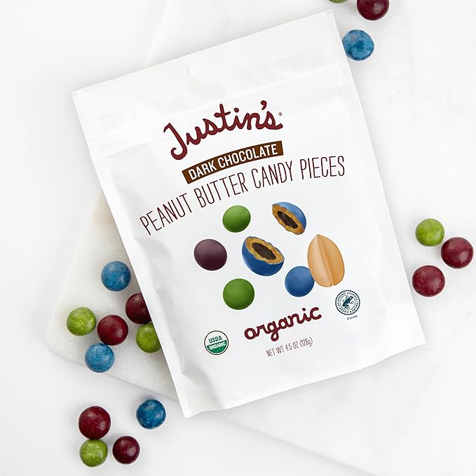 Justin's Dark Chocolate Organic Peanut Candy Pieces 4.5 oz. Bag (Case pack of 6)