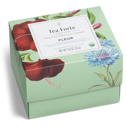 TEA FORTE Fleur Gift Set - Tea Cup, Cover, Tray, 10 Handcrafted Pyramid Teas
