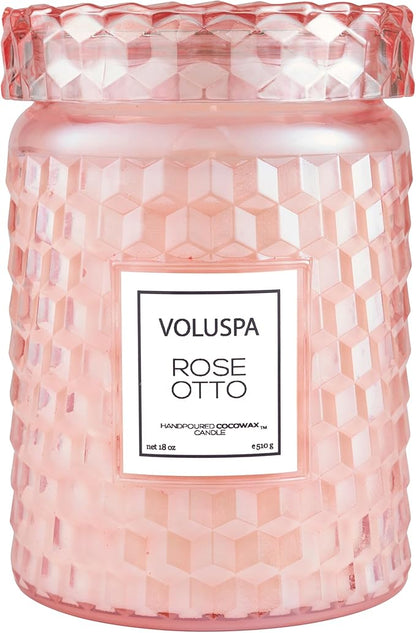 Voluspa Rose Otto, Large Candle Jar, 18 Ounce, 100 Hour Burn Time, Coconut Wax for Clean Burning, Handcrafted in The USA