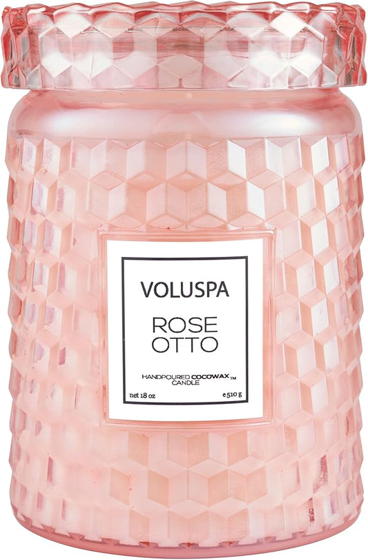 Voluspa Rose Otto, Large Candle Jar, 18 Ounce, 100 Hour Burn Time, Coconut Wax for Clean Burning, Handcrafted in The USA
