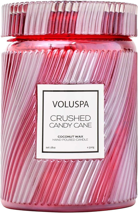 Voluspa | Crushed Candy Cane Candle | Large Glass Jar | 18 Oz. | 100 Hour Burn Time | Coconut Wax for Clean Burning | Christmas Candle | Holiday Candle
