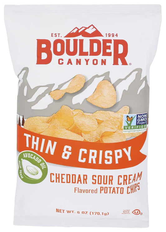 Boulder Canyon Thin & Crispy Cheddar Sour Cream Potato Chips | 6 oz Bag (Case Pack of 12)