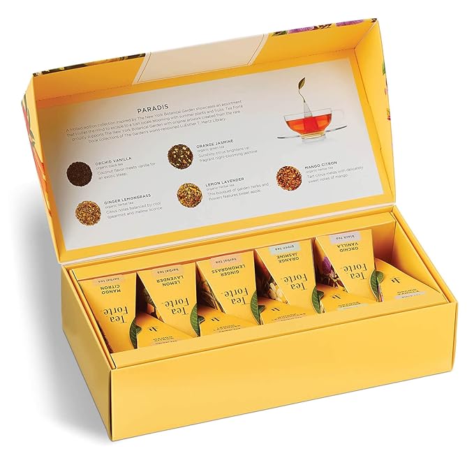 Tea Forte Petite Presentation Box Tea Samplers, Assorted Variety Tea Box, 10 Handcrafted Pyramid Tea Infusers (Paradis)