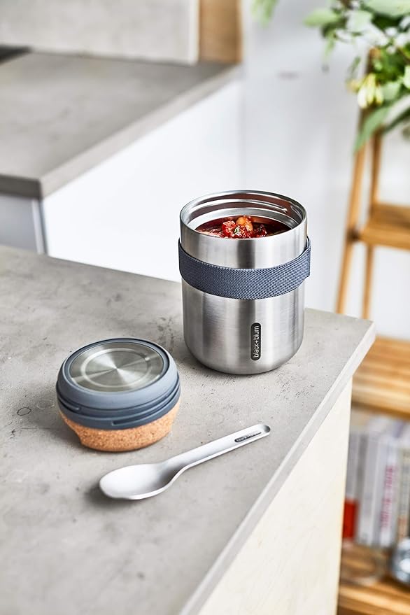 BLACK + BLUM Vacuum Food Flask Leak Proof Insulated Stainless-Steel Lunch Container with Ladle Spoon Ideal for Hot and Cold Food, 400 ml / 13.5 fl oz, Ocean