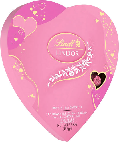 Lindt Lindor Strawberry and Creme White Chocolate Truffles Heart 5.5 oz Box(Case Pack of 6)