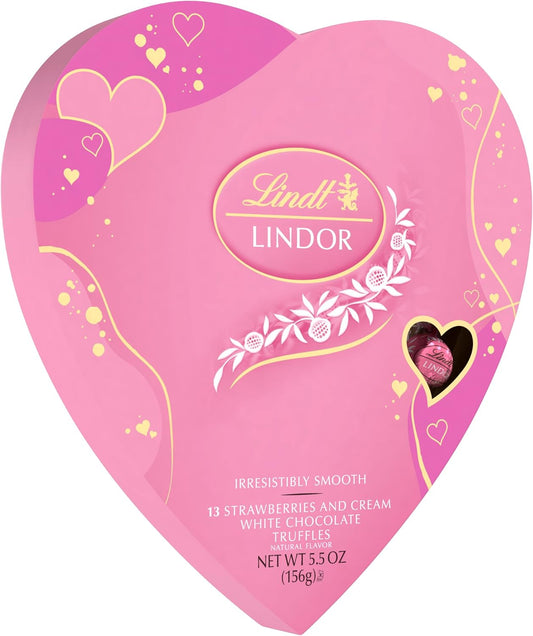 Lindt Lindor Strawberry and Creme White Chocolate Truffles Heart 5.5 oz Box(Case Pack of 6)