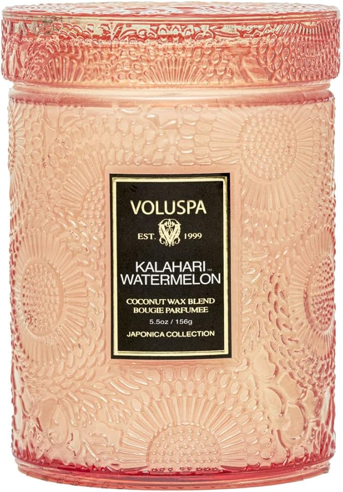 Voluspa Kalahari Watermelon, Small Candle Jar, 5.5 Ounces, 50 Hour Burn Time, Coconut Wax for Clean Burning, Handcrafted in the USA