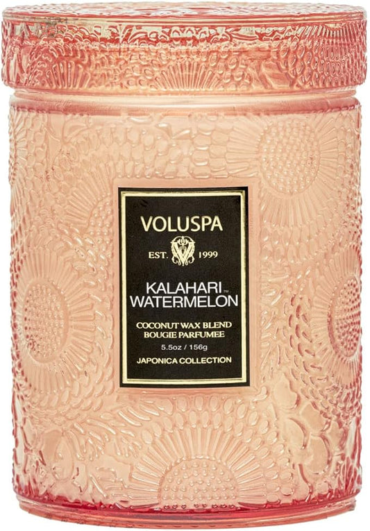 Voluspa Kalahari Watermelon, Small Candle Jar, 5.5 Ounces, 50 Hour Burn Time, Coconut Wax for Clean Burning, Handcrafted in the USA
