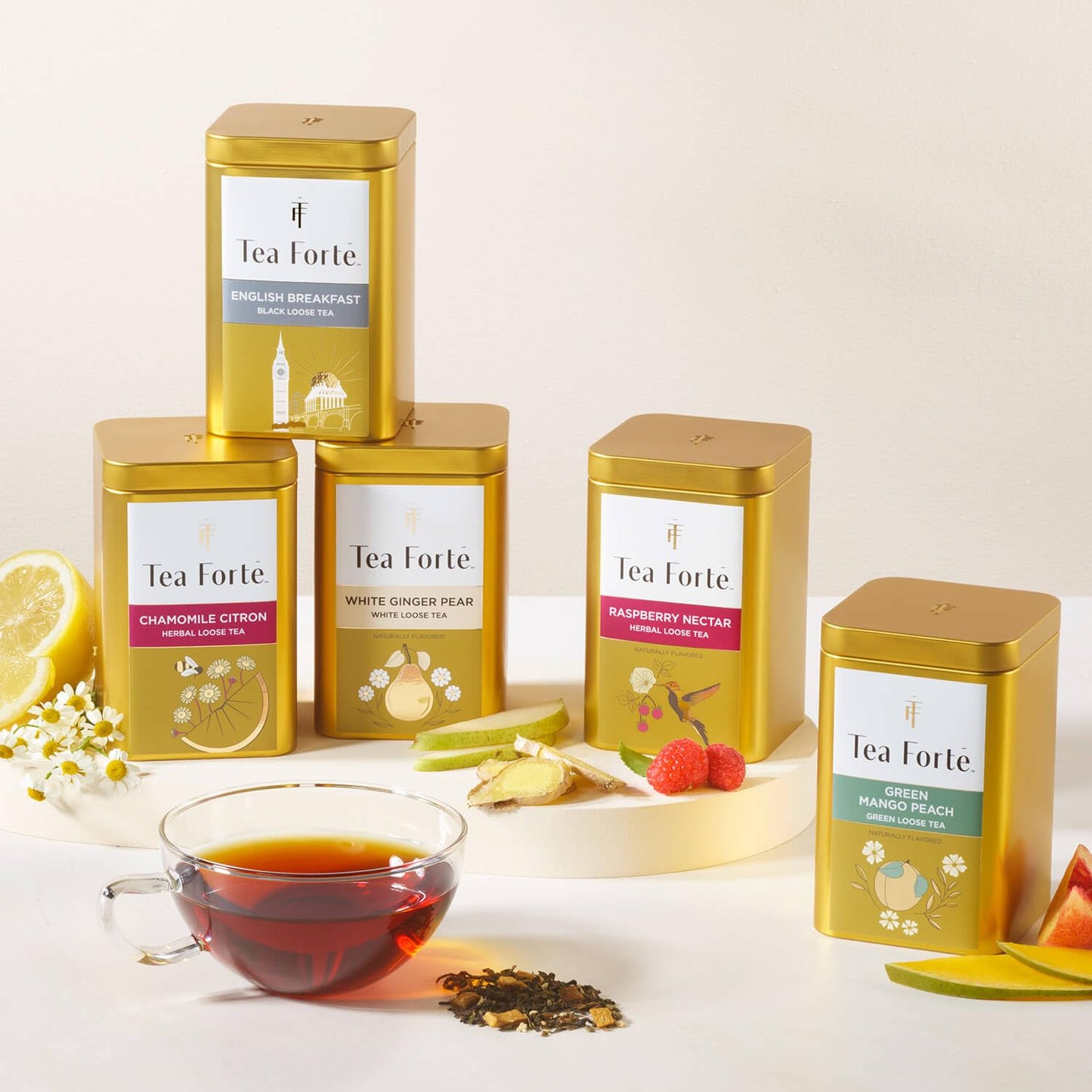 Tea Forte Ginger Lemongrass Premium Loose Leaf Caffeine-Free Herbal Tea Blend Canister, Makes 35-50 Cups