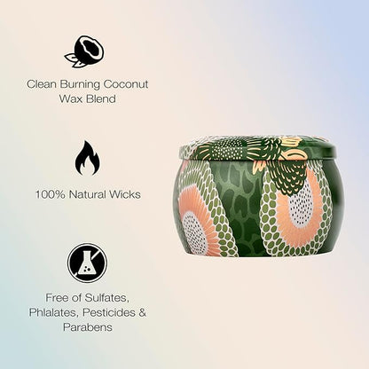 Voluspa Temple Moss, Mini Tin Candle, 4 oz, 25 Hour Burn Time, Coconut Wax Candle for The Home, Handcrafted in The USA