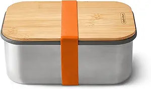 Black+Blum Stainless-Steel Sandwich Box Large | Plastic Free Meal Prep Lunch Box Food Container with Bamboo Lid, Orange, Large, 1.25L/ 42 fl oz