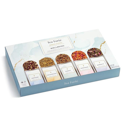 Tea Forte Single Steeps Loose Leaf Wellness Tea Sampler, Assorted Variety Tea Box, Single Serve Pouches, 15 Count