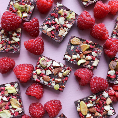 JoJo's Dark Chocolate Raspberries, Almonds, & Pistachio Bites 3.6 oz bags (Case Pack of 6)