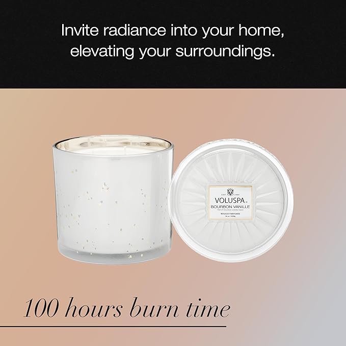 Voluspa Bourbon Vanille, Grande Maison 3 Wick Glass Candle, 36 Ounces, 100 Hour Burn Time, Coconut Wax for Clean Burning, Handcrafted in The USA