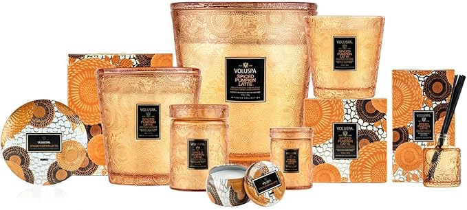 Voluspa Spiced Pumpkin Latte, 3 Wick Tin Candle, 12 Ounce, 40 Hour Burn Time, Coconut Wax for Clean Burning, Handcrafted in The USA