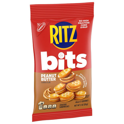 RITZ Bits Peanut Butter Cracker Sandwiches, Big Bag, 3 Ounce (Pack of 12)