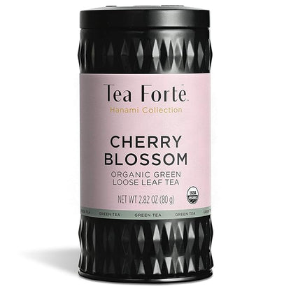 Tea Forte Cherry Blossoms Premium Organic Loose Leaf Caffeinated Green Tea Blend Canister, Makes 35-50 Cups