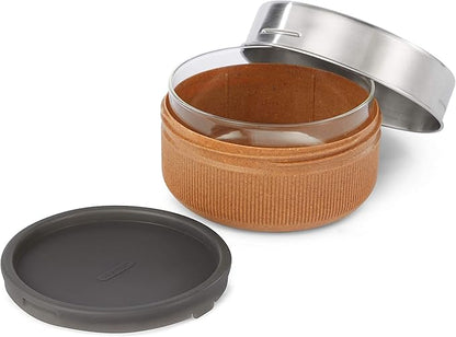 BLACK + BLUM Glass Lunch Bowl | Leak-Proof Oven Safe Meal Prep Lunch Box Food Container, Almond, 25 fl oz / 750 ml