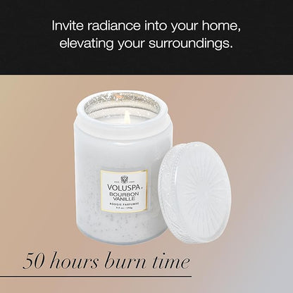 Voluspa Bourbon Vanille, Small Candle Jar, 5.5 Ounces, 50 Hour Burn Time, Coconut Wax for Clean Burning, Handcrafted in The USA
