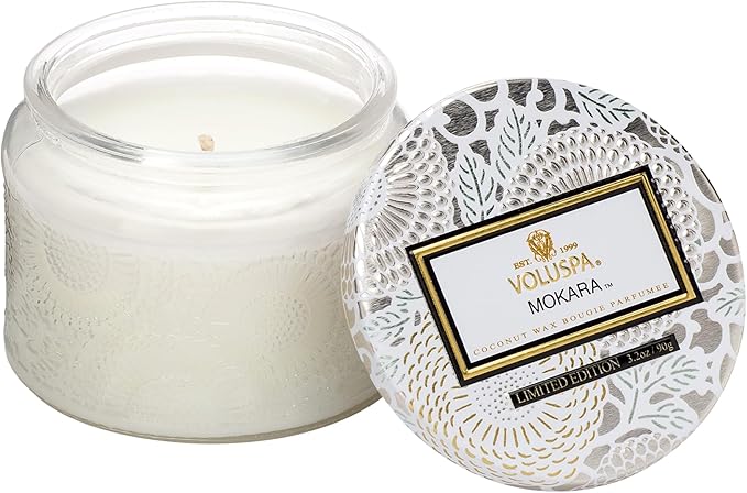 Voluspa Mokara, Petite Candle Jar, 3.2 ounce, 25 Hour Burn Time, Coconut Wax for Clean Burning, Handcrafted in the USA