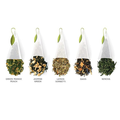 Tea Forte Green Tea Assortment, Petite Presentation Box Tea Sampler Gift Set with 10 Handcrafted Pyramid Tea Infusers