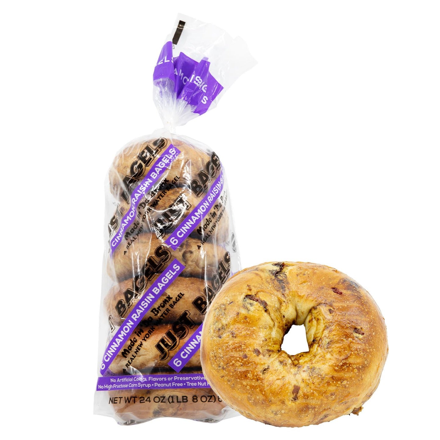 Just Bagels Cinnamon Raisins Bagels - 2 Packs Of 6 Bagels Per Pack - 12 Total Non-GMO