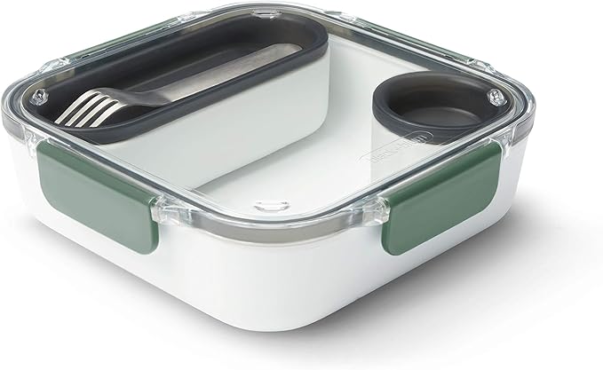 Black+Blum | BPA-Free, Leak-Proof Microwave Safe Bento Box Style Compartment Food Container, with Stainless-Steel Fork, Olive, 1000 ml/ 34f l oz