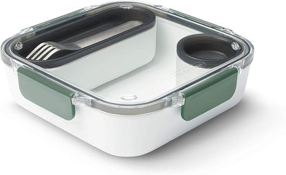 Black+Blum | BPA-Free, Leak-Proof Microwave Safe Bento Box Style Compartment Food Container, with Stainless-Steel Fork, Olive, 1000 ml/ 34f l oz