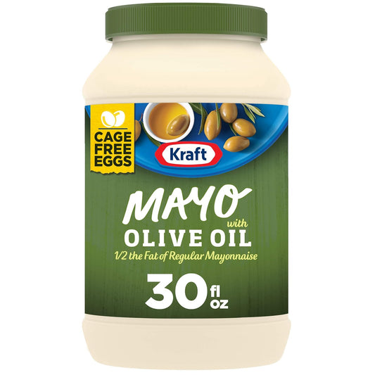 Kraft Mayo with Olive Oil Reduced Fat Mayonnaise - Rich and Flavorful Condiment for Sandwiches, Dips and Dressings, Made W Cage-Free Eggs, For a Keto Low Carb Lifestyle, 12 Ct Pack, 30 Fl Oz Jars
