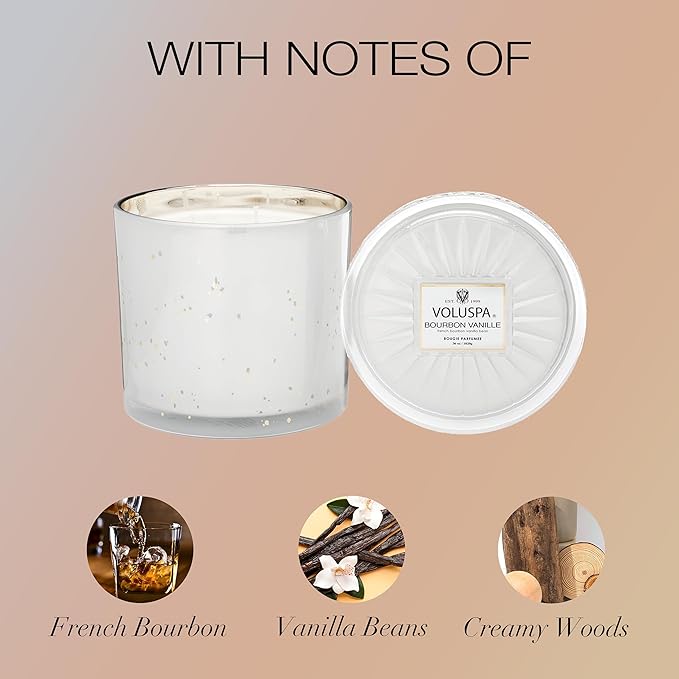 Voluspa Bourbon Vanille, Grande Maison 3 Wick Glass Candle, 36 Ounces, 100 Hour Burn Time, Coconut Wax for Clean Burning, Handcrafted in The USA