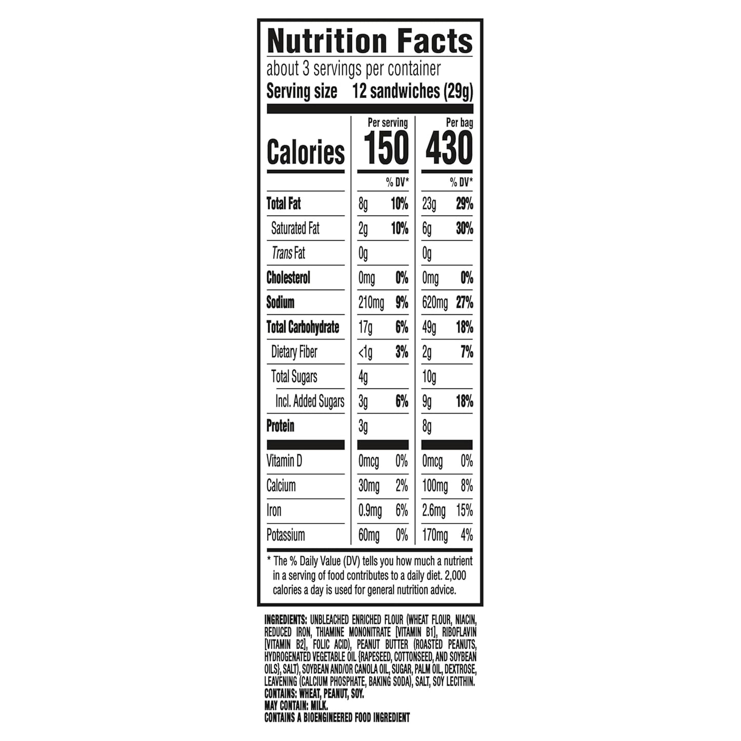 RITZ Bits Peanut Butter Cracker Sandwiches, Big Bag, 3 Ounce (Pack of 12)