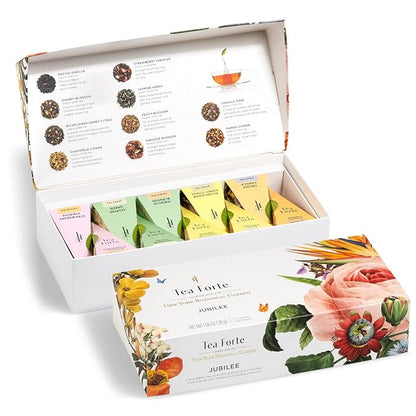 Tea Forte, Jubilee Petite Presentation Sampler Gift Box, Pyramid Infusers With Organic Loose Leaf, Green, Black, White, Herbal Assorted Tea, 1 Count