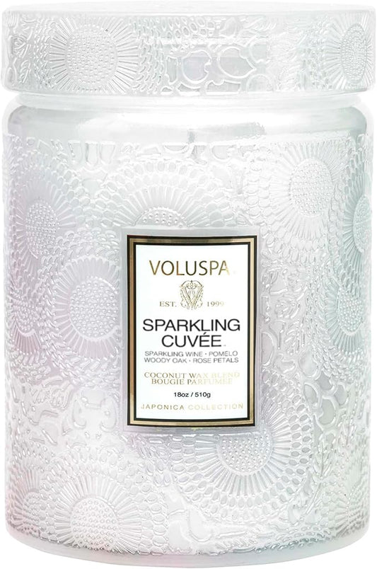Voluspa Sparkling Cuvee,Large Candle Jar,18 Ounce,100 Hour Burn Time, Coconut Wax for Clean Burning, Handcrafted in the USA