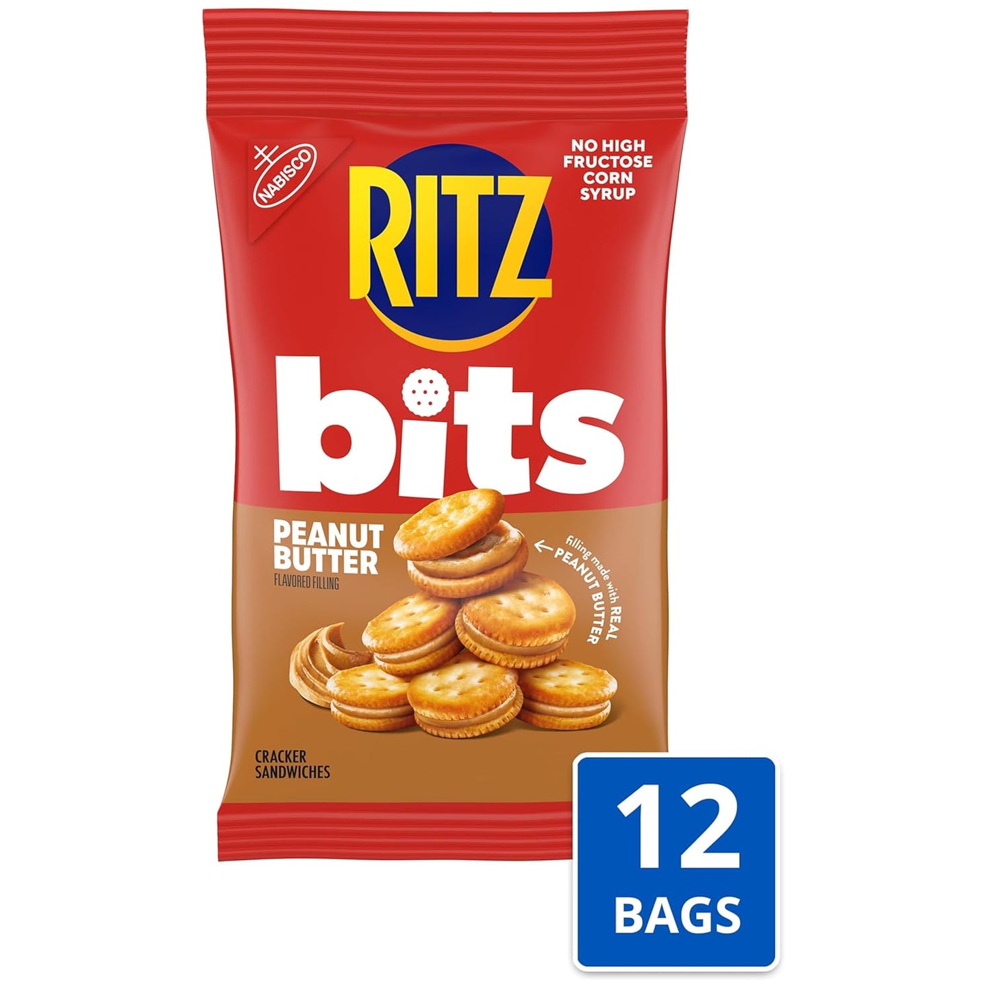RITZ Bits Peanut Butter Cracker Sandwiches, Big Bag, 3 Ounce (Pack of 12)