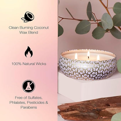 Voluspa Eucalyptus & White Sage, 3 Wick Tin Candle, 12 oz, 40 Hour Burn Time, Coconut Wax for Clean Burning, Handcrafted in the USA