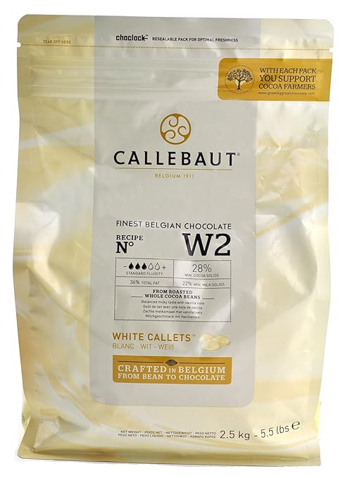 Callebaut Recipe No. W2 Finest Belgian White Chocolate With 28% Cacao, 22% Milk, 5.51 Pound