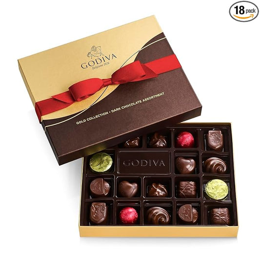 Godiva Chocolatier Valentine's Day Chocolate Gift Box, Rich Dark Chocolates for Loved Ones, Gourmet Valentine Box of Chocolate for Gift Basket, Candy Variety Pack, 18pc
