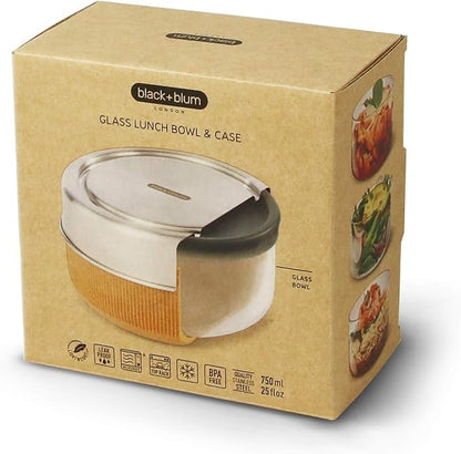 BLACK + BLUM Glass Lunch Bowl | Leak-Proof Oven Safe Meal Prep Lunch Box Food Container, Almond, 25 fl oz / 750 ml