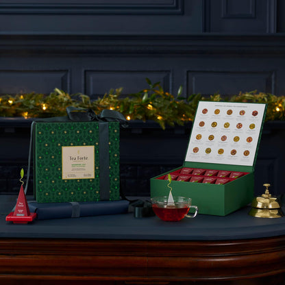 Tea Forte Warming Joy Holiday Herbal Premium Tea Chest Gift Sampler, 40 Count, 2 of each Variety Blend Individually Wrapped Handcrafted Pyramid Infuser Bags