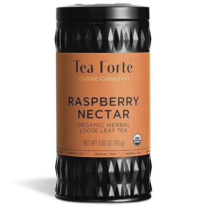 Tea Forte Raspberry Nectar Premium Organic Loose Leaf Caffeine-Free Herbal Tea Blend Canister, Makes 35-50 Cups