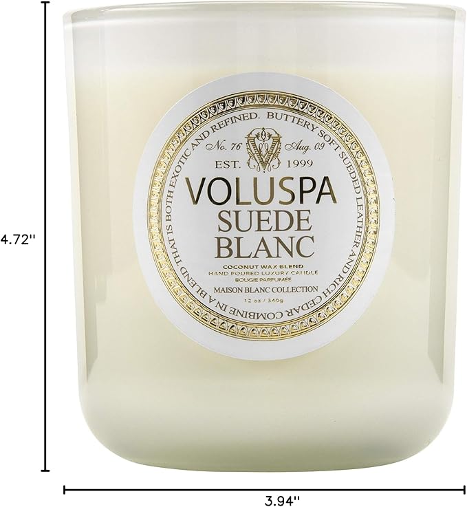 Voluspa Suede Blanc Classic Maison Candle, 100 Hour 12 oz