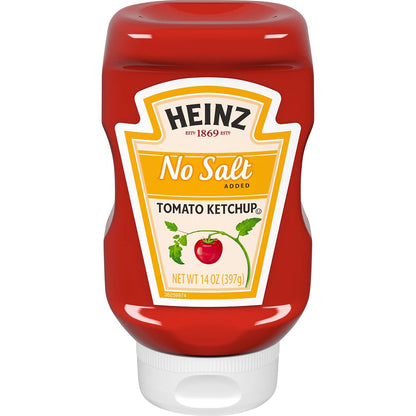 Heinz No Salt Tomato Ketchup, 14 oz Squeeze Bottles, Pack of 6