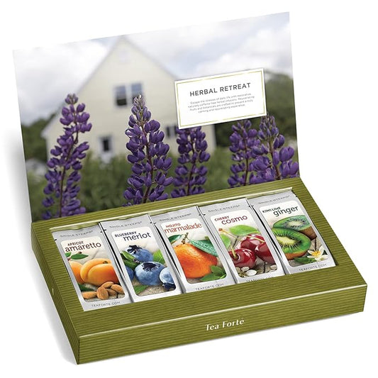 Tea Forte Organic Classic Tea Sampler, Single Steeps Loose Leaf Tea Gift Box Variety Pack of 15 Single Serve Pouches with Green Tea, Herbal Tea and Black Tea