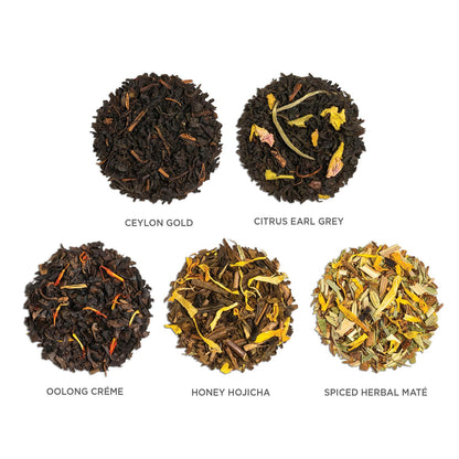 Tea Forte Frank Lloyd Wright 3-Piece Tea Gift Set with Sienna Stoneware Cup with Tea Tray and 10 Count Mini Presentation Box, 2 of Each Blend Handcrafted Pyramid Infuser Tea Bags