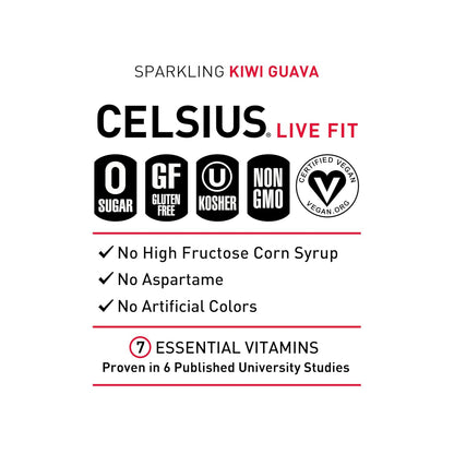 Celsius Sparkling Guava Kiwi Energy Drink (Case Pack of 12 ) 12 oz cans